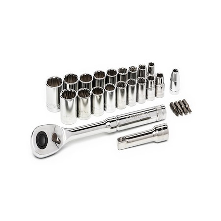Weller Crescent 3/8 in. drive Metric and SAE 12 Point Mechanic's Tool Set 25 pc CSWS7C